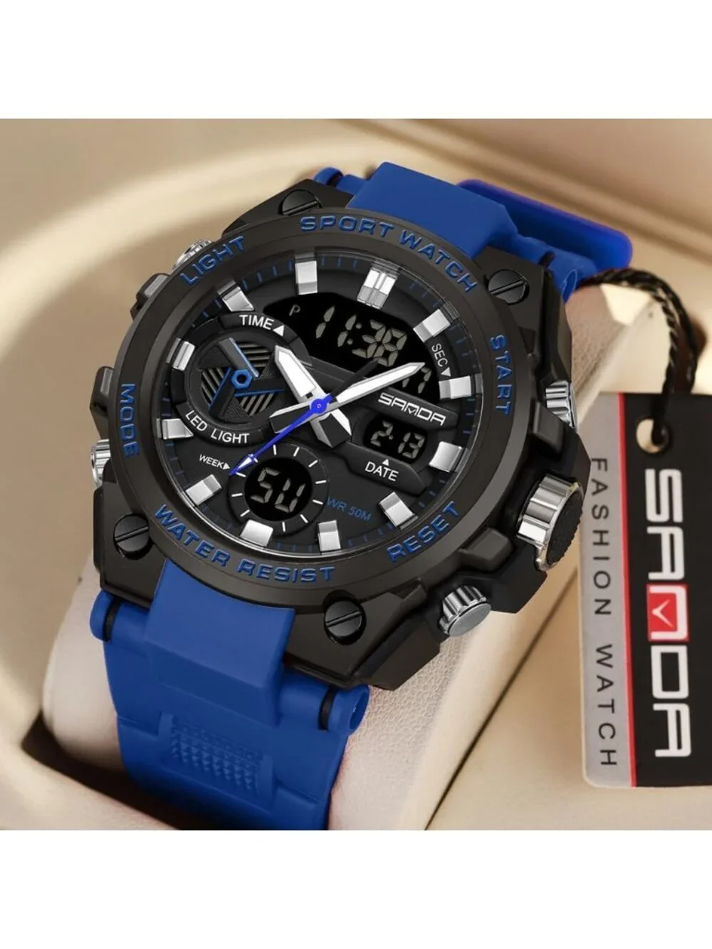 Men's Blue Analog Quartz Sports Waterproof Military Tactical LED Digital Watch